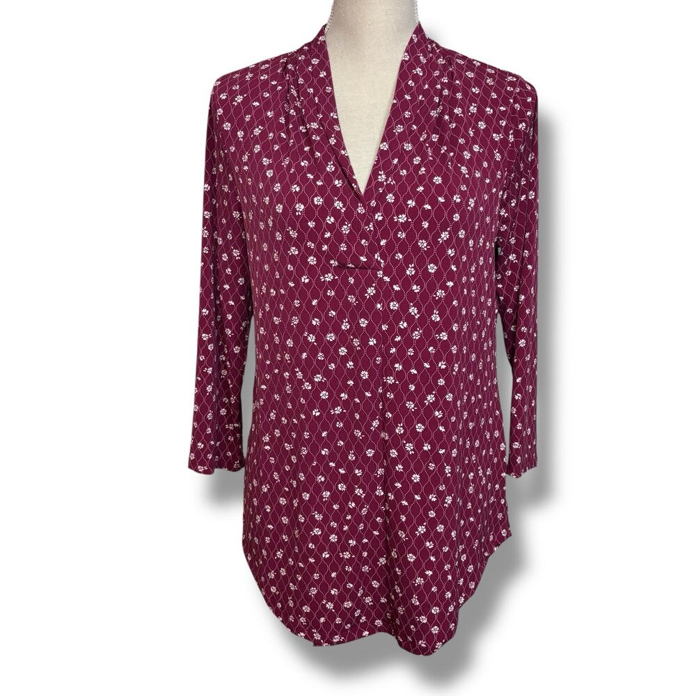Charter Club Burgundy 3/4 Sleeve Tunic Top Size Small
